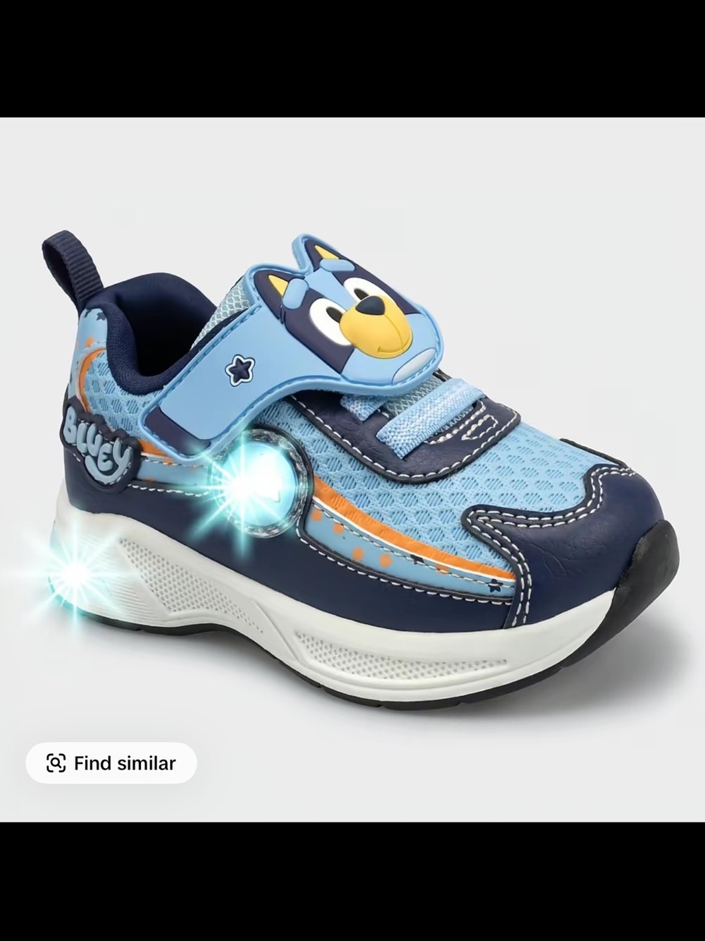 Light Blue and Navy Kids LED Sneakers with Character Strap